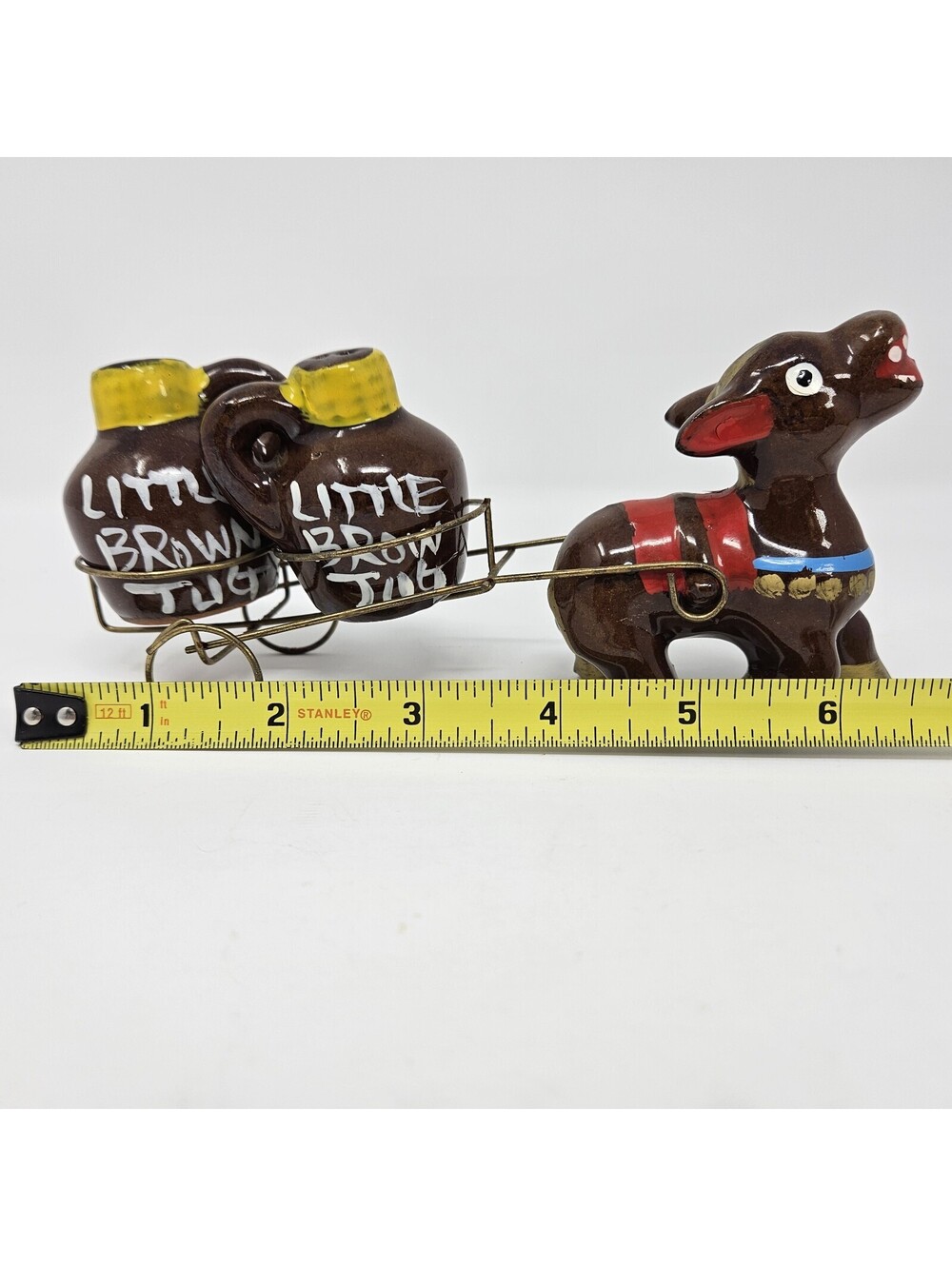 Vintage Salt & Pepper Shakers Donkey With Cart Little Brown Jugs Handmade MCM